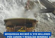 MOQUEGUA RECIBIÓ S/ 919 MILLONES POR CANON Y REGALÍAS MINERAS HASTA JULIO DE 2025