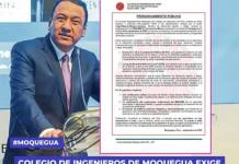 COLEGIO DE INGENIEROS DE MOQUEGUA EXIGE RECTIFICACIÓN AL MINISTRO DE AGRICULTURA POR PRIORIZAR MINERÍA SOBRE AGRICULTURA Y AGUA