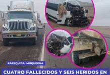 CUATRO FALLECIDOS Y SEIS HERIDOS EN CHOQUE POR ALCANCE ENTRE MINIVÁN (VAN-966) Y CISTERNA EN COCACHACRA