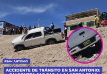 ACCIDENTE DE TRÁNSITO EN SAN ANTONIO: CAMIONETA JAC CAE A LA LADERA TRAS ESQUIVAR VEHÍCULO QUE INVADIÓ SU CARRIL