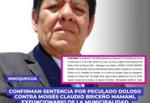 CONFIRMAN SENTENCIA POR PECULADO DOLOSO CONTRA MOISÉS CLAUDIO BRICEÑO MAMANI, EXFUNCIONARIO DE LA MUNICIPALIDAD DISTRITAL DE TORATA