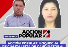 COMITÉ ELECTORAL DE ACCIÓN POPULAR MOQUEGUA ADMITE LISTA DE CANDIDATOS A SENADORES