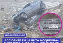 ACCIDENTE EN LA RUTA MOQUEGUA–PUNO DEJA AUTOMÓVIL VOLCADO EN ZONA DE ARENALES
