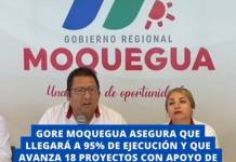 GORE MOQUEGUA ASEGURA QUE LLEGARÁ A 95% DE EJECUCIÓN Y QUE AVANZA 18 PROYECTOS CON APOYO DE MINISTERIOS Y EMPRESA PRIVADA.