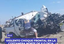 VIOLENTO CHOQUE FRONTAL EN LA COSTANERA NORTE DE ILO DEJA PERSONAS ATRAPADAS
