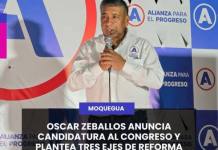 MOQUEGUA: DIRIGENTE VECINAL ANUNCIA CANDIDATURA AL CONGRESO Y PLANTEA TRES EJES DE REFORMA
