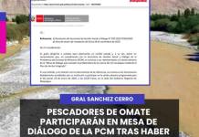 GENERAL SANCHEZ CERRO: PESCADORES DE OMATE PARTICIPARÁN EN MESA DE DIÁLOGO DE LA PCM TRAS HABER SIDO EXCLUIDOS