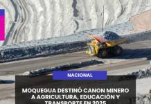 MOQUEGUA DESTINÓ CANON MINERO A AGRICULTURA, EDUCACIÓN Y TRANSPORTE EN 2025