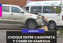 SAMEGUA: CHOQUE ENTRE CAMIONETA Y COMBI