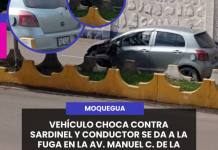 MOQUEGUA: VEHÍCULO CHOCA CONTRA SARDINEL Y CONDUCTOR APARENTEMENTE SE DA A LA FUGA EN LA AV. MANUEL C. DE LA TORRE