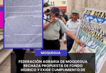 FEDERACIÓN AGRARIA DE MOQUEGUA RECHAZA PROPUESTA DE FONDO HÍDRICO Y EXIGE CUMPLIMIENTO DE REPRESA ASANA