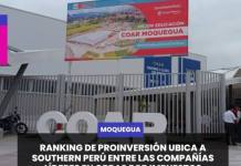 RANKING DE PROINVERSIÓN UBICA A SOUTHERN PERÚ ENTRE LAS COMPAÑÍAS LÍDERES EN OBRAS POR IMPUESTOS