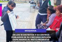 EN LOS 18 DISTRITOS Y 13 CENTROS POBLADOS DE SU CIRCUNSCRIPCIÓN ODPE MARISCAL NIETO PROMUEVE CAMPAÑAS DE ORIENTACIÓN ELECTORAL