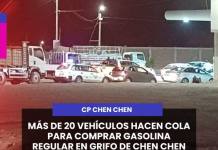 MÁS DE 20 VEHÍCULOS HACEN COLA PARA COMPRAR GASOLINA REGULAR EN GRIFO DE CHEN CHEN