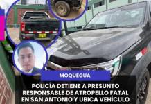 #Moquegua | Policía detiene a presunto responsable de atropello fatal en San Antonio y ubica vehículo implicado