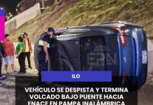 #Ilo | VEHÍCULO SE DESPISTA Y TERMINA VOLCADO BAJO PUENTE HACIA ENACE EN PAMPA INALÁMBRICA
