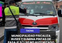 #Tacna | MUNICIPALIDAD FISCALIZA BUSES Y ELIMINA PINTAS DE PASAJE S/ 1.50 NO AUTORIZADO.