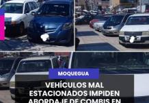 MOQUEGUA | VEHÍCULOS MAL ESTACIONADOS IMPIDEN ABORDAJE DE COMBIS EN PARADERO.