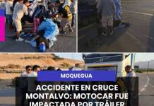 MOQUEGUA - ACCIDENTE EN CRUCE MONTALVO: MOTOCAR FUE IMPACTADA POR TRÁILER.