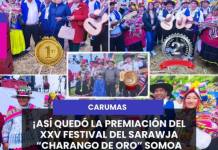CARUMAS | ASÍ QUEDÓ LA PREMIACIÓN DEL XXV FESTIVAL DEL SARAWJA CHARANGO DE ORO SOMOA 2026.
