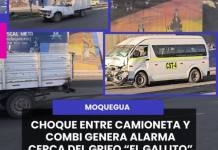 MOQUEGUA | CHOQUE ENTRE CAMIONETA Y COMBI GENERA ALARMA CERCA DEL GRIFO EL GALLITO.