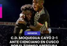 DEPORTES | C.D. MOQUEGUA CAYÓ 2-1 ANTE CIENCIANO EN CUSCO POR EL TORNEO APERTURA.