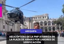AREQUIPA | HELICÓPTERO DE LA PNP ATERRIZA EN LA PLAZA DE ARMAS POR LABORES DE VERIFICACIÓN.
