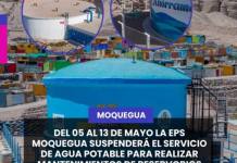 MOQUEGUA | DEL 05 AL 13 DE MAYO LA EPS MOQUEGUA SUSPENDERÁ EL SERVICIO DE AGUA POTABLE PARA REALIZAR MANTENIMIENTOS DE RESERVORIOS.