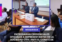 MOQUEGUA | ENTREGARÁN CREDENCIALES OFICIALES A REPRESENTANTES DE LA SOCIEDAD CIVIL ANTE EL COMITÉ DE MONITOREO DEL CMQ.