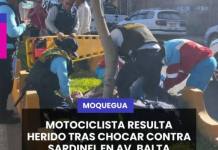 MOQUEGUA | MOTOCICLISTA RESULTA HERIDO TRAS CHOCAR CONTRA SARDINEL EN AV. BALTA.