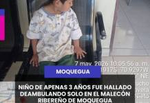 MOQUEGUA | NIÑO DE APENAS 3 AÑOS FUE HALLADO DEAMBULANDO SOLO EN EL MALECÓN RIBEREÑO DE MOQUEGUA.