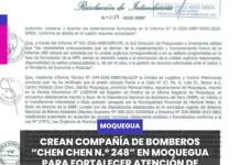 CHEN CHEN | CREAN COMPAÑÍA DE BOMBEROS “CHEN CHEN N.° 248” EN MOQUEGUA PARA FORTALECER ATENCIÓN DE EMERGENCIAS.