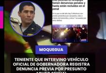 MOQUEGUA | TENIENTE QUE INTERVINO VEHÍCULO OFICIAL DE GOBERNADORA REGISTRA DENUNCIAS PREVIAS.