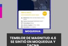 MOQUEGUA | TEMBLOR DE MAGNITUD 4.6 SE SINTIÓ EN MOQUEGUA Y TACNA.