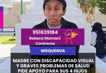 MOQUEGUA | MADRE CON DISCAPACIDAD VISUAL Y GRAVES PROBLEMAS DE SALUD PIDE APOYO PARA SUS 4 HIJOS.