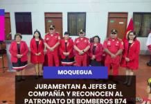 MOQUEGUA | JURAMENTAN A JEFES DE COMPAÑÍA Y RECONOCEN AL PATRONATO DE BOMBEROS B74 MOQUEGUA.
