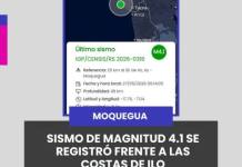ILO | SISMO DE MAGNITUD 4.1 SE REGISTRÓ FRENTE A LAS COSTAS DE ILO.
