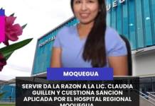 MOQUEGUA | SERVIR DA LA RAZÓN A LA DRA. CLAUDIA GUILLÉN Y CUESTIONAN SANCIÓN APLICADA POREL HOSPITAL REGIONAL.