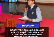 MOQUEGUA | DOCENTE DEL TECNOLÓGICO JOSÉ CARLOS MARIÁTEGUI RESPALDA CONVERSIÓN A UNIVERSIDAD NACIONAL TECNOLÓGICA.