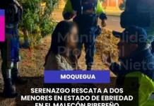MOQUEGUA | SERENAZGO RESCATA A DOS MENORES EN ESTADO DE EBRIEDAD EN EL MALECÓN RIBEREÑO.