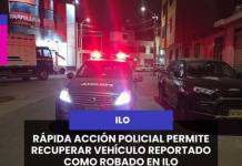 ILO |RAPIDA ACCIÓN POLICIAL PERMITE RECUPERAR VEHICUO PREPORTADO COMO ROBADO.