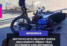 MOQUEGUA | MOTOCICLISTA DELIVERY QUEDA GRAVEMENTE HERIDO TRAS ACCIDENTE CON AUTOMÓVIL.