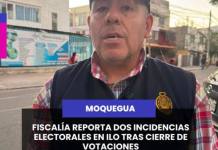 MOQUEGUA | FISCALÍA REPORTA DOS INCIDENCIAS ELECTORALES EN ILO TRAS CIERRE DE VOTACIONES.
