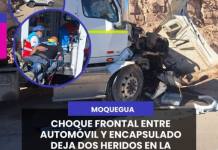MOQUEGUA | CHOQUE FRONTAL ENTRE AUTOMÓVIL Y TRÁILER DEJA DOS HERIDOS EN LA PANAMERICANA SUR.