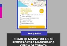 MOQUEGUA | SISMO DE MAGNITUD 4.6 SE REGISTRÓ ESTA MADRUGADA CERCA DE TORATA.