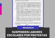 MOQUEGUA | SUSPENDEN LABORES ESCOLARES POR PROTESTAS REGIONALES.