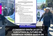 TACNA - MOQUEGUA | AUTÓGRAFA DE LEY N.° 11658 FUE REMITIDA AL EJECUTIVO.