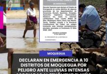 MOQUEGUA | DECLARAN EN EMERGENCIA A 10 DISTRITOS DE MOQUEGUA POR PELIGRO ANTE LLUVIAS INTENSAS ASOCIADAS AL FENÓMENO EL NIÑO