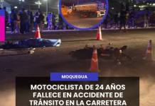 MOQUEGUA | MOTOCICLISTA DE 24 AÑOS FALLECE EN ACCIDENTE DE TRÁNSITO EN LA CARRETERA BINACIONAL.