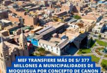 MOQUEGUA | MEF TRANSFIERE MÁS DE S/ 377 MILLONES A MUNICIPALIDADES DE MOQUEGUA POR CONCEPTO DE CANON MINERO.